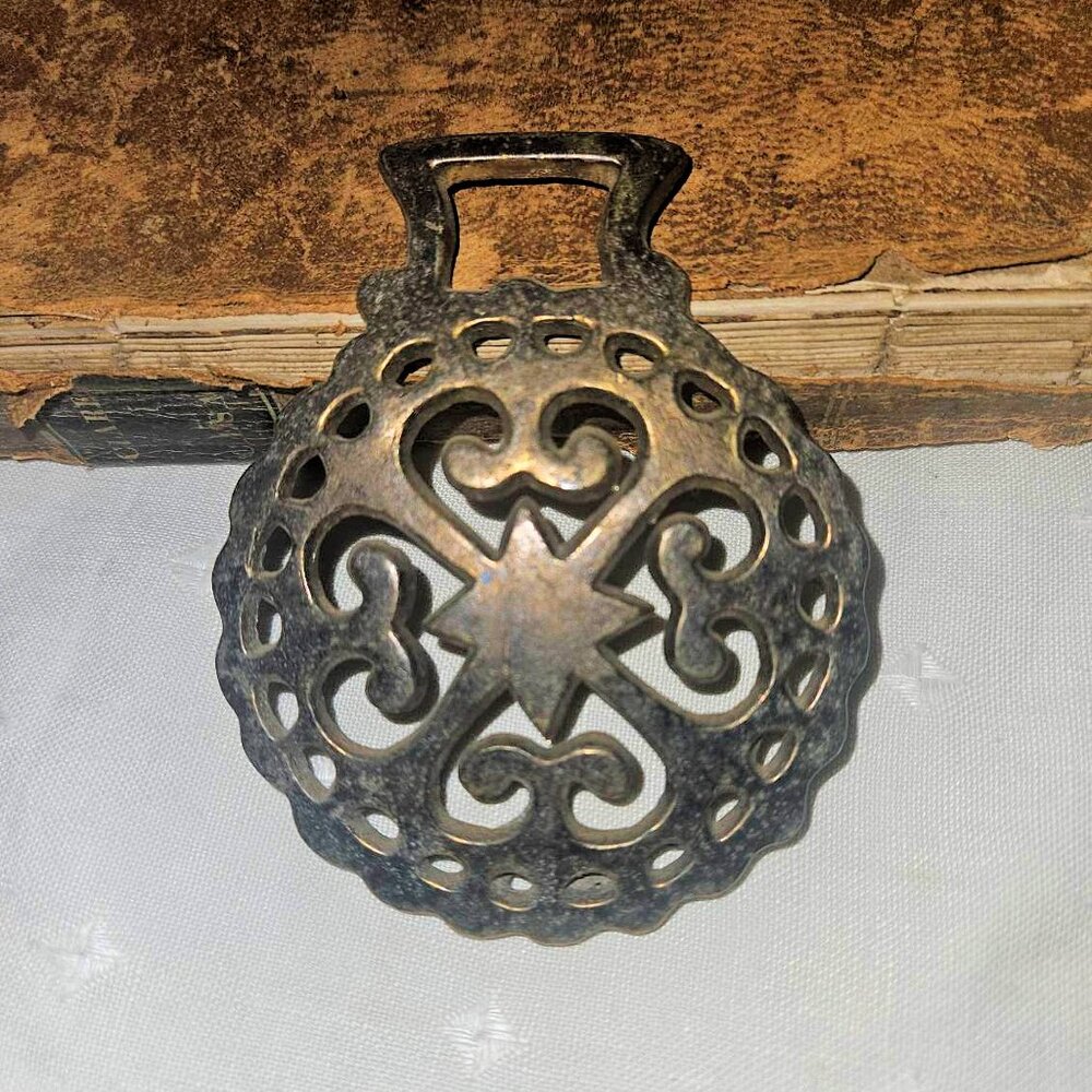Vintage Horse Brass Moline Cross Star Hearts Harness Medallion Equestrian Decor